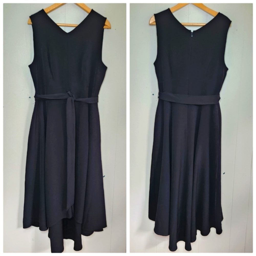 Lane Bryant black dress LBD Little Black Dress full skirt high low v-neck 14